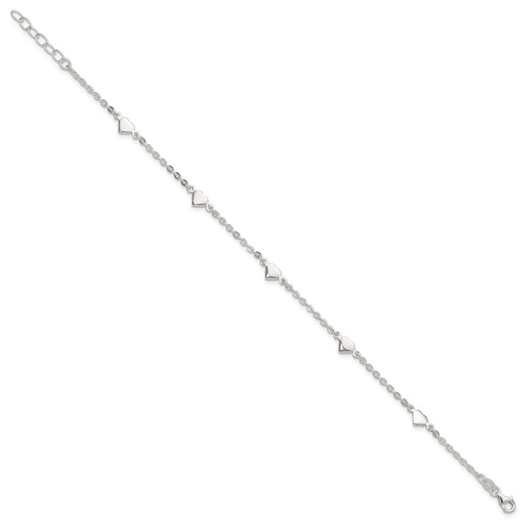 925 Sterling Silver 9" Polished Heart Charm + 1" ext. Summer Fine Jewelry Anklet - Picture 2 of 7